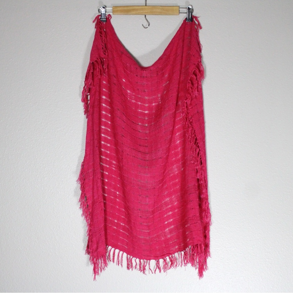 Sheer Square Scarf Wrap Bikini Cover Up Hot Pink